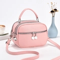 Pink lychee grain leather crossbody bag with three zipper layers and adjustable strap - L22 W11 H16 / Pink