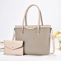 Ensemble sac cabas en toile beige avec pochette assortie et bandoulière réglable - Kaki