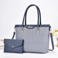 Ensemble deux pièces avec grand sac cabas en toile et pochette en cuir bleu élégant - Bleu