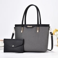 Ensemble sac cabas deux pièces en toile grise avec finitions en cuir noir - Noir
