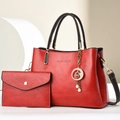 Red embossed tote bag and clutch set with gold hardware and pearl star charm details - L26 W11 H19 / Wine Red