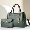 Green embossed tote bag set with detachable strap and elegant pearl charm for women - L26 W11 H19 / Green