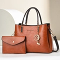 Fashion brown embossed tote bag and clutch set with star pendant and shoulder strap - L26 W11 H19 / Earthy Yellow