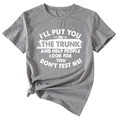 Detail of grey short sleeve T-shirt with white slogan print and stylish knotted hem - S / Dark Gray (White Letters)