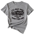 Detail view of grey crew neck T-shirt featuring bold black slogan lettering on cotton fabric - S / Dark Gray (Black Font)
