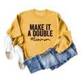 Flat lay of yellow 'Make It A Double' sweatshirt with denim jeans and white sneakers - S / Yellow (Black Print)