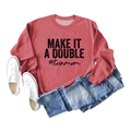 Flat lay of red sweatshirt with Make It A Double text, styled with jeans and canvas shoes - S / Red (Black Print)