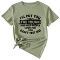 T-shirt vert olive avec ourlet noué, imprimé lettres et col rond élégant et chic - Vert olive