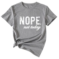 Detail of the gray Nope Not Today printed T-shirt with a stylish knotted hem design - S / White Letters with Graphic / Dark Gray