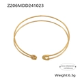 Gold finish minimalist open bracelet featuring a double coil safety pin lock design - Z206 - Gold Bracelet