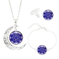 Dettagli set gioielli mandala argento con pendente a mezzaluna blu floreale e orecchini - Stile Mandala Blu Scuro (S8009)