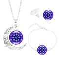 Set gioielli mandala con collana a luna bracciale e orecchini a lobo - Stile Mandala Blu-Viola (S8010)