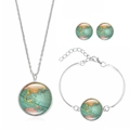 Vintage world map jewelry set with silver necklace, bracelet and stud earrings for women - Silver Vintage Map (S4723) / Silver