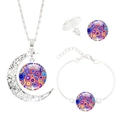 Mandala Schmuckset mit Mondsichel-Halskette Armband und Ohrsteckern in Silber-Optik - Mosaik Mandala (S8014)
