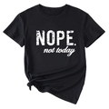 Détail du t-shirt noir en coton avec imprimé NOPE not today et nœud stylé à l'ourlet - S / Hauts / Noir (Texte Blanc)