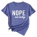 Détail du t-shirt bleu chiné avec imprimé Nope Not Today et nœud à l'ourlet du bas - S / Hauts / Bleu Vintage