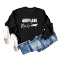Détail de l'imprimé graphique Airplane Mode sur un sweat noir à manches longues - S / Noir (Police Blanche)