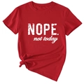 Détail du t-shirt rouge en coton avec slogan NOPE not today et nœud stylé à l'ourlet - S / Hauts / Rouge (Texte Blanc)