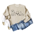 Detail of light khaki crewneck sweatshirt featuring black line art of pets and stethoscope - S / Sand Sweatshirt (Black Font)