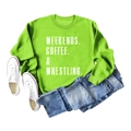 Vista plana detallada de una sudadera verde brillante con estampado de letras blancas - S / Verde Neón (Letra Blanca)