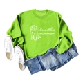 Flachbild-Layout des grünen Sweatshirts mit weißem Doodle Mama Print und Outfit - S / Leuchtgrünes Sweatshirt (Weiße Schrift)