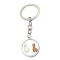Dettaglio portachiavi in metallo argento con ciondolo tondo in vetro di alpaca - Motivo Due Alpaca (XSWX0712-1)
