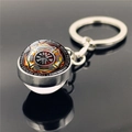 Close-up of firefighter mom keychain with maltese cross and glass dome pendant - Firefighter Mom Tribute (XSWX2244-5)