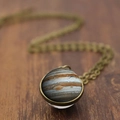 Vintage Jupiter solar system necklace with bronze double-sided glass ball pendant - 12mm / Bronze