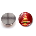 Détail d'un aimant de Noël rond en verre montrant le motif avant et l'aimant arrière - Sapin de Noël Lignes Géométriques (BXT2198)