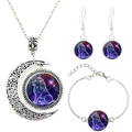 Three-piece Leo constellation jewelry set with crescent moon pendant and starry glass charm - Leo