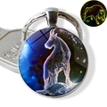 Luminous Capricorn zodiac keychain with starry sky glass gem and silver metal ring - Capricorn