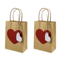 Brown kraft paper gift bags featuring red heart print with twine handles and gift tags - Kraft Color