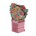 Biglietto 3D festa della mamma con bouquet di fiori colorati in una base a pois - Bouquet per la festa della mamma