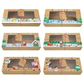 Set of 6 Christmas kraft paper cookie boxes with PVC window and festive holiday patterns - Christmas Boxes 12 Pieces Per Pack (2 Of Each Type)