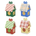 Set van vier kleurrijke kerstcadeaudoosjes in huisvorm met handvatten op witte achtergrond - Kerst Klein Huis 24 Stuks/Verpakking (6 van Elke Stijl)