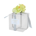 Clear 2.1 inch square PET cake box with grey ribbon and yellow flower decorations - Light Gray Decoration
