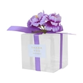 Minimalist square clear plastic cake box with purple ribbon and floral decoration - Purple Decorative