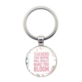 Detail of silver keyring with floral glass pendant and teacher appreciation quote - Inspiration Bloom Floral Style(JY00499-2)