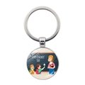 Detailed macro view of Teachers' Day metal keychain with cartoon illustration insert - Happy Teachers Day Cartoon Style(JY00499-4)