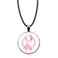 Pink ribbon breast cancer awareness pendant necklace with black cord on white background - Breast Cancer Awareness Month Pattern (XSWX4288-1)