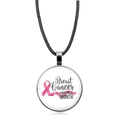 Detail shot of the breast cancer awareness pendant with pink ribbon on black cord - Pink Ribbon Awareness Month Text Pattern (XSWX4288-4)