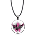 Macro detail of breast cancer awareness necklace with pink ribbon and warrior text - Warrior Pink Ribbon Style (XSWX4287-2)