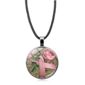 Detailed close-up of breast cancer awareness charm with pink ribbon and rose on a glass dome - Pink Ribbon Rose Style (XSWX4287-3)