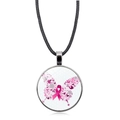 Macro shot of glass pendant with pink ribbon butterfly on silver metal base - Pink Ribbon Butterfly Style (XSWX4287-4)