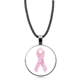 Detalle del colgante de cristal con lazo floral rosa y cordón trenzado negro para concientización - Estilo Patrón Lazo Floral (XSWX4287-6)
