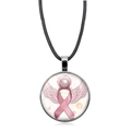 Detalle del colgante contra el cáncer de mama con lazo rosa y cordón de cuero negro - Estilo Lazo Rosa Alas de Ángel (XSWX4287-7)