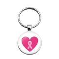 Breast cancer awareness keychain with pink ribbon heart pendant on white background - Pink Heart and Ribbon Style (XSWX42892-10)