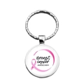 Pink ribbon breast cancer awareness metal keychain pendant with silver metal ring - Awareness Month White Background Style (XSWX42892-11)
