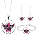 Detalle del conjunto de joyas lazo rosa contra el cáncer de mama con diseño warrior plata - Estilo Cinta de Alas Warrior (XSWX4283-2)