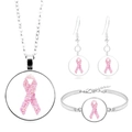 Détail de la parure de bijoux argentée contre le cancer du sein aux rubans fleuris - Style Ruban Fleurs Roses (XSWX4283-6)